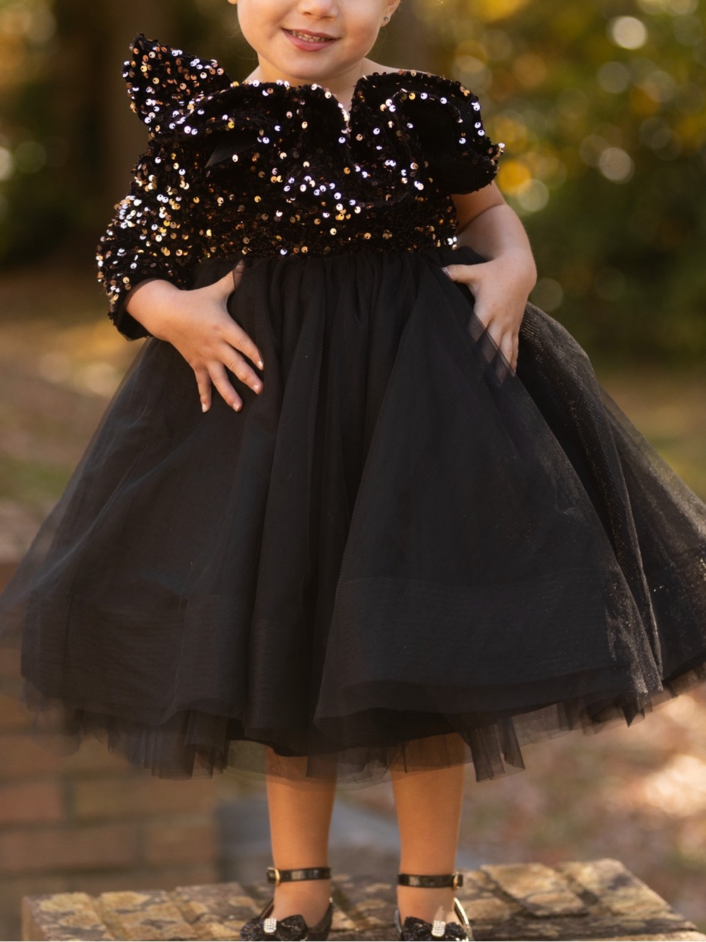 Black Sequin Tulle Party Dress for Kids